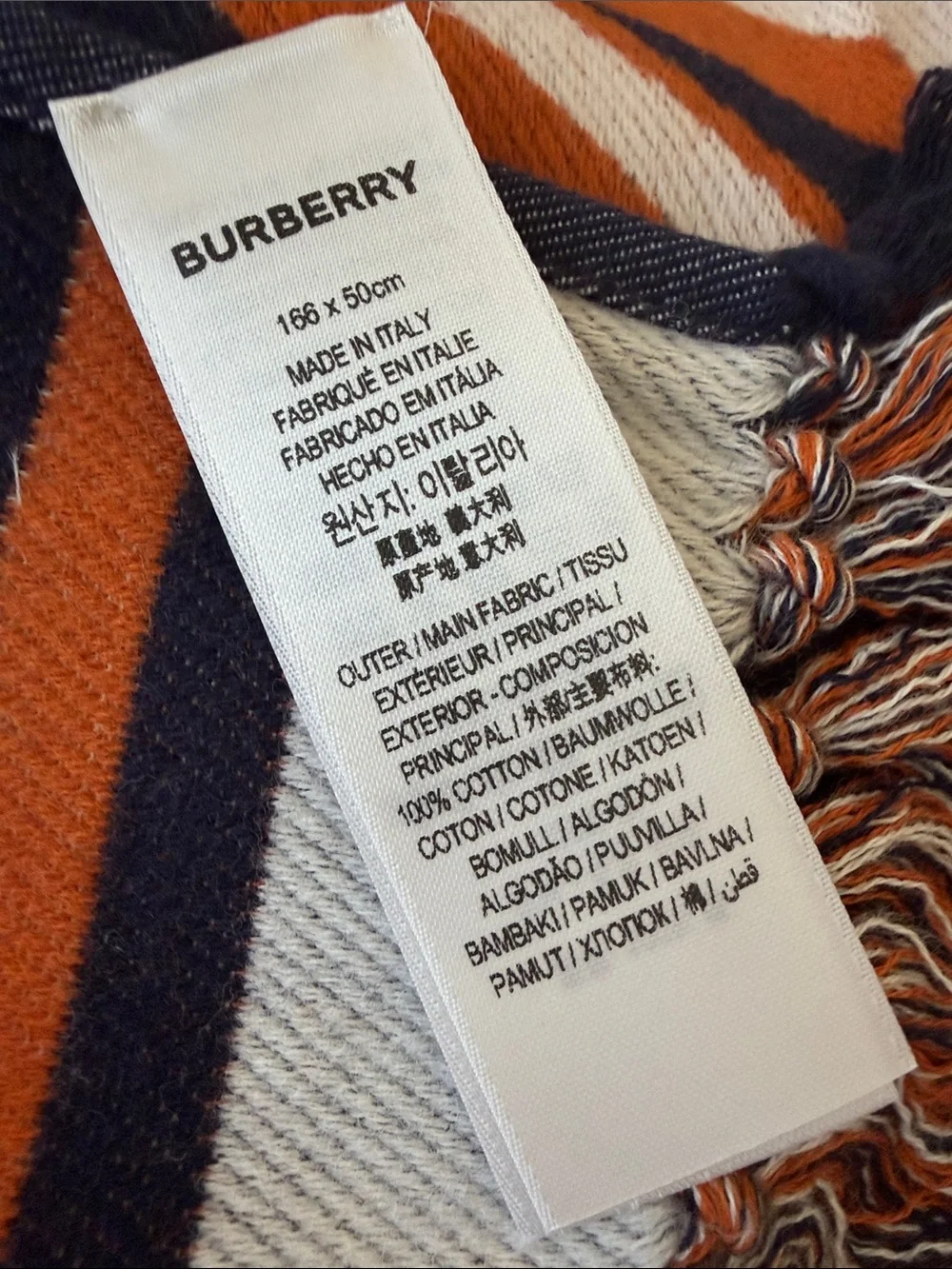 NWOT Burberry Script Football scarf size 166x50